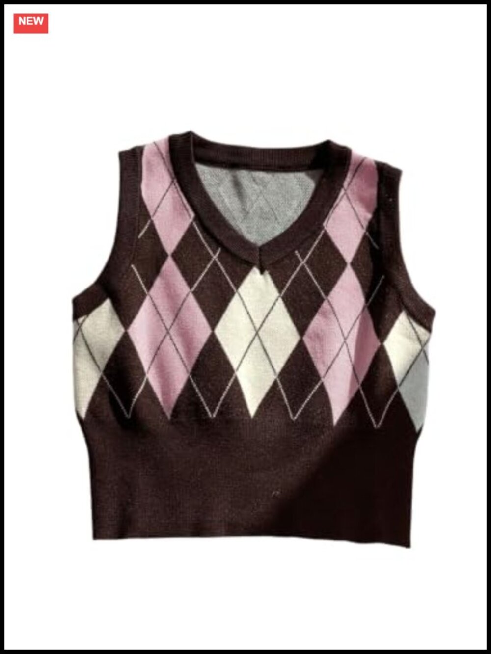 Floerns Women's Argyle Plaid V Neck Sleeveless Knitted Sweater Vest Crop Top